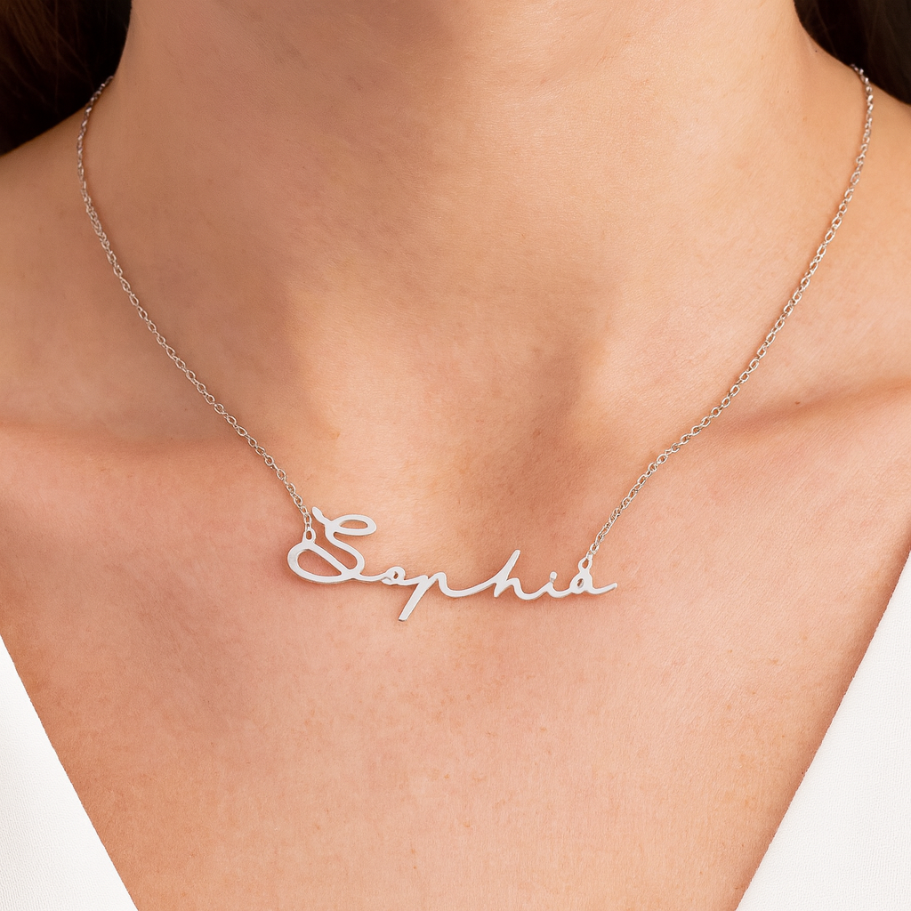 Custom Signature Name Necklace In Gold Plated Sterling Silver