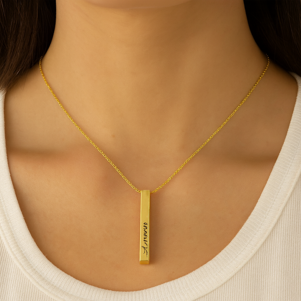 Custom Gold Plated Bar Name Necklace
