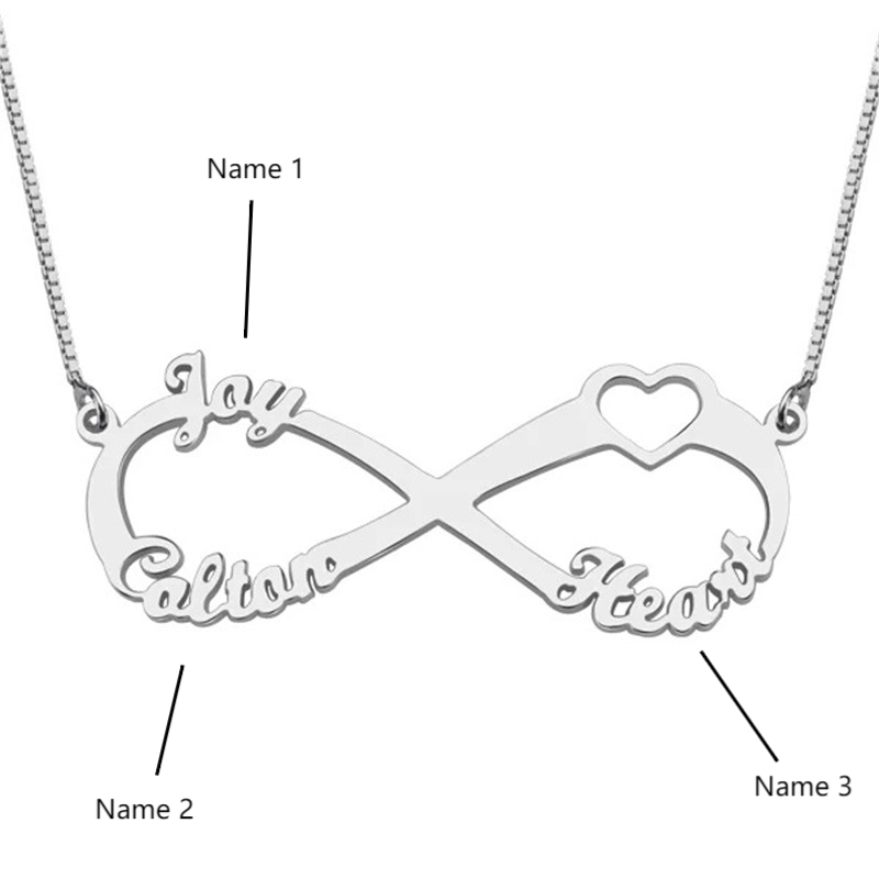 Personalized Three Name Infinity Necklace In Gold Plated Sterling Silver