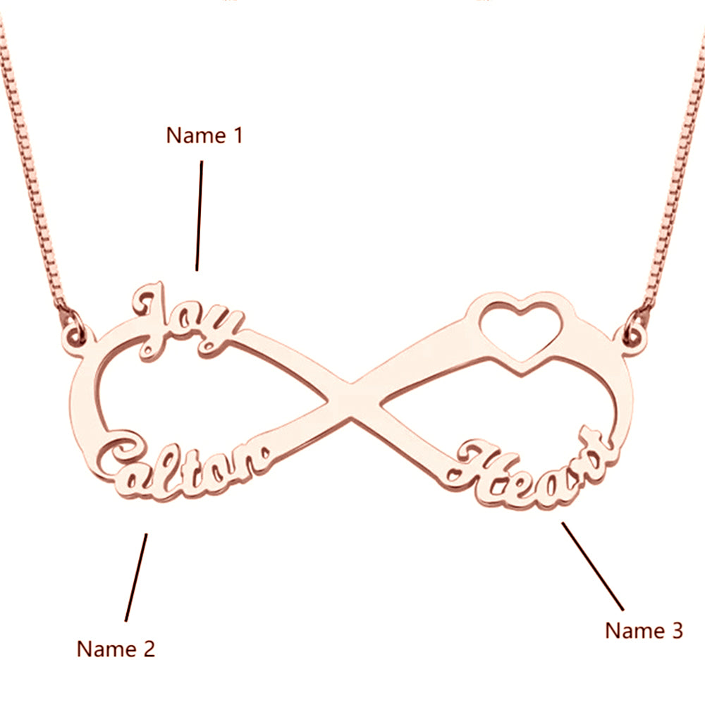 Personalized Three Name Infinity Necklace In Gold Plated Sterling Silver