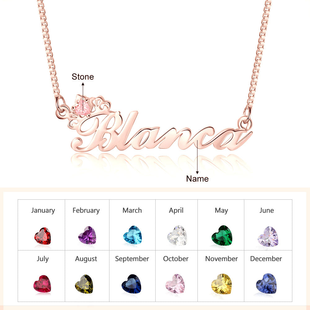 Birthstone Name Necklace In Gold Plated Sterling Silver