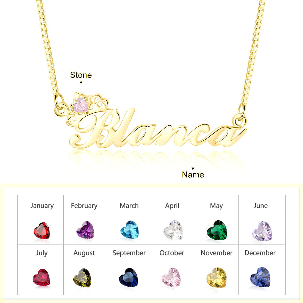 Birthstone Name Necklace In Gold Plated Sterling Silver