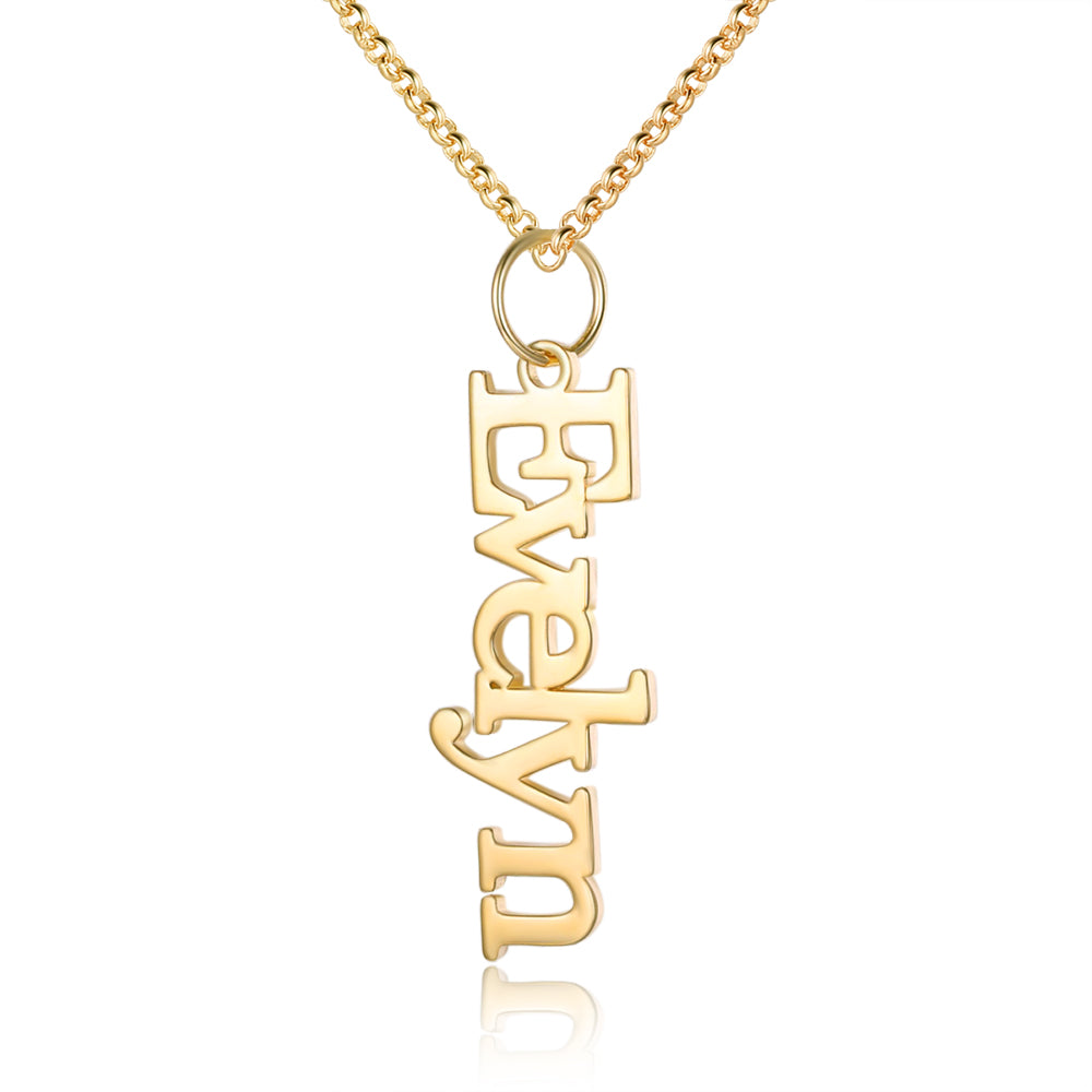 Personalized Vertical Name Necklace In Gold Plated Sterling Silver