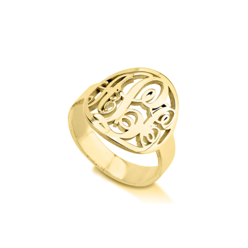Personalized Monogram Name Ring In Gold Plated Sterling SIlver