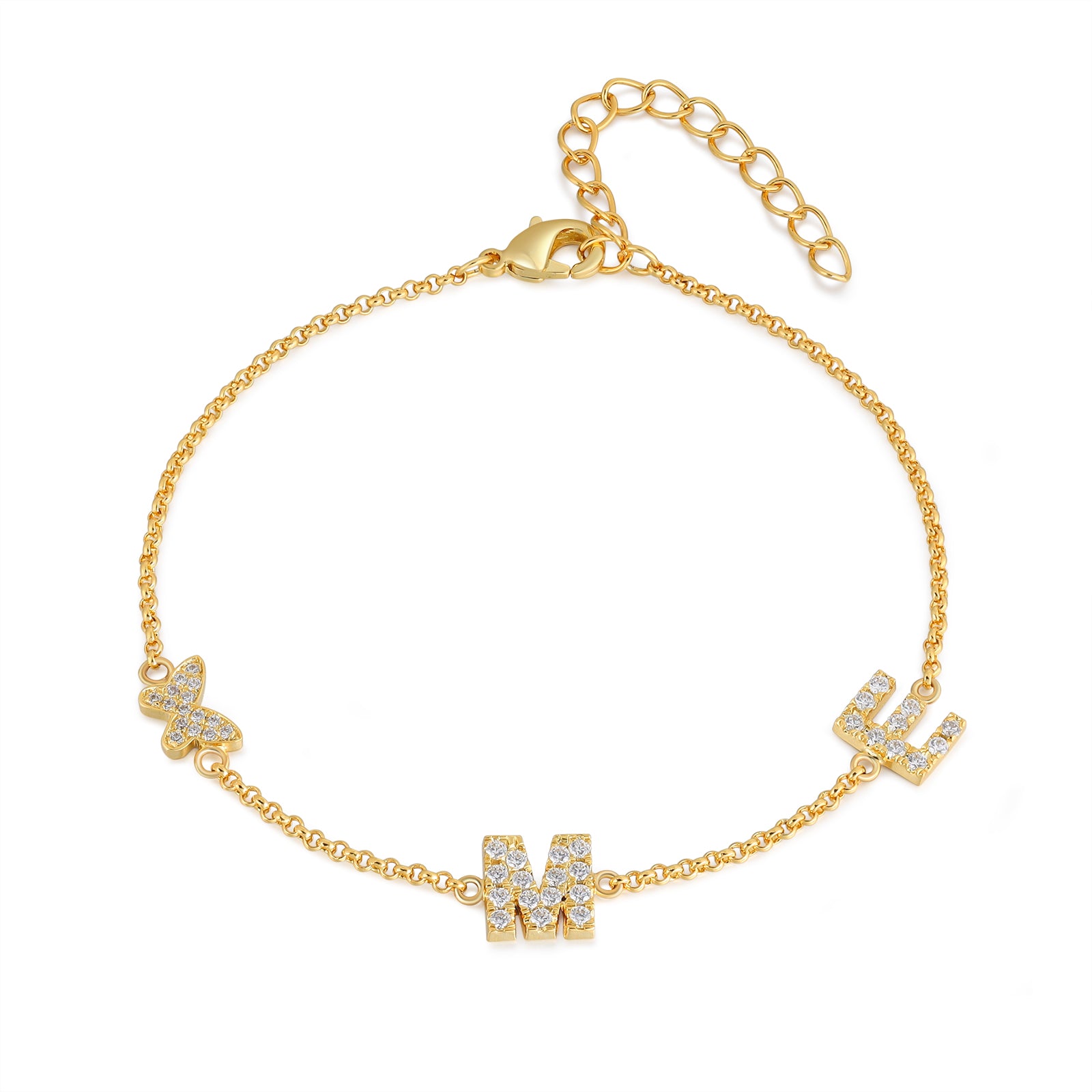 Gold Plated Personalized Butterfly Letter Bracelet