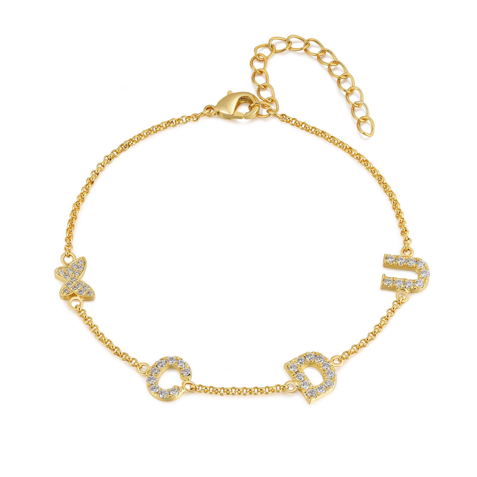 Gold Plated Personalized Butterfly Letter Bracelet