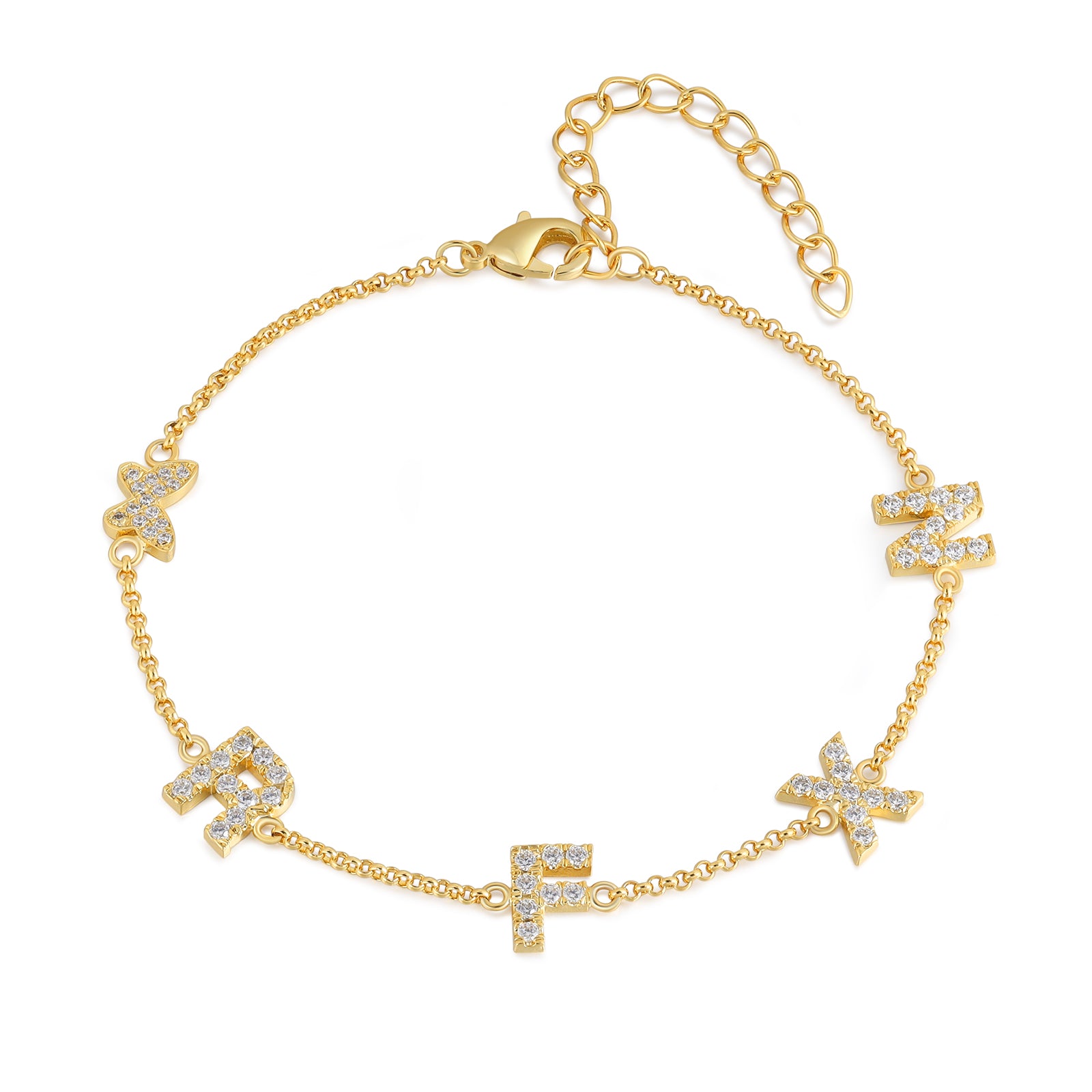 Gold Plated Personalized Butterfly Letter Bracelet