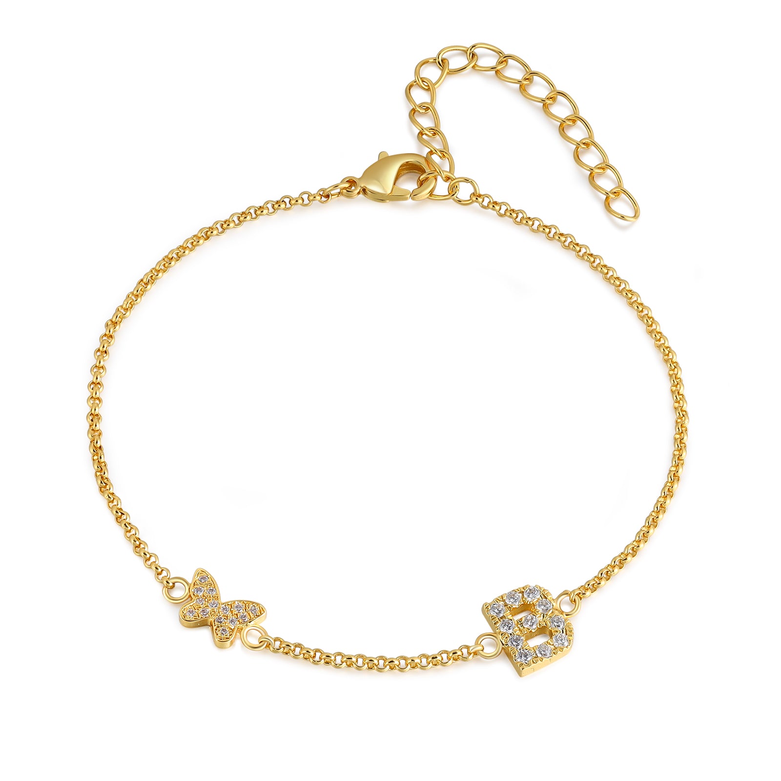 Gold Plated Personalized Butterfly Letter Bracelet