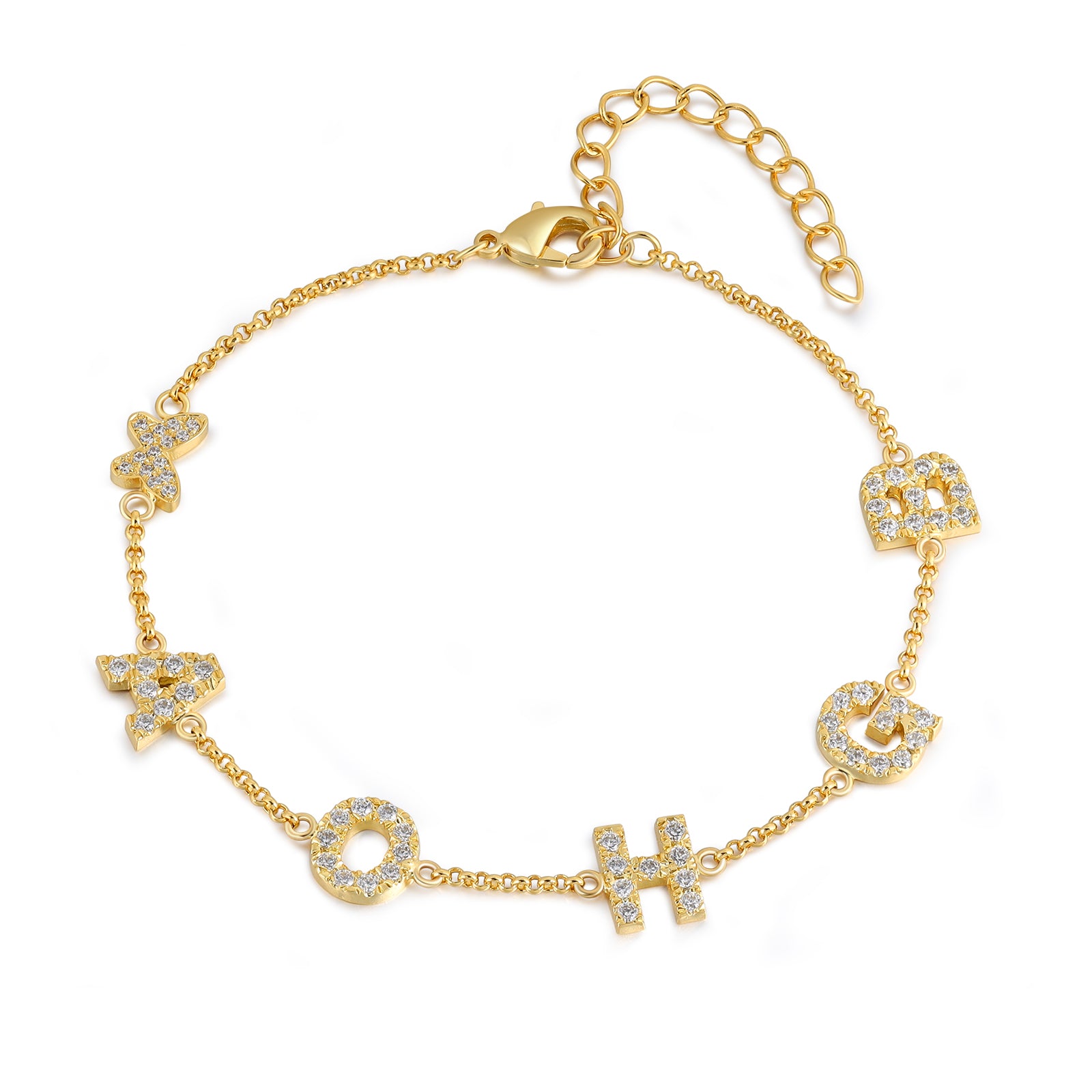 Gold Plated Personalized Butterfly Letter Bracelet