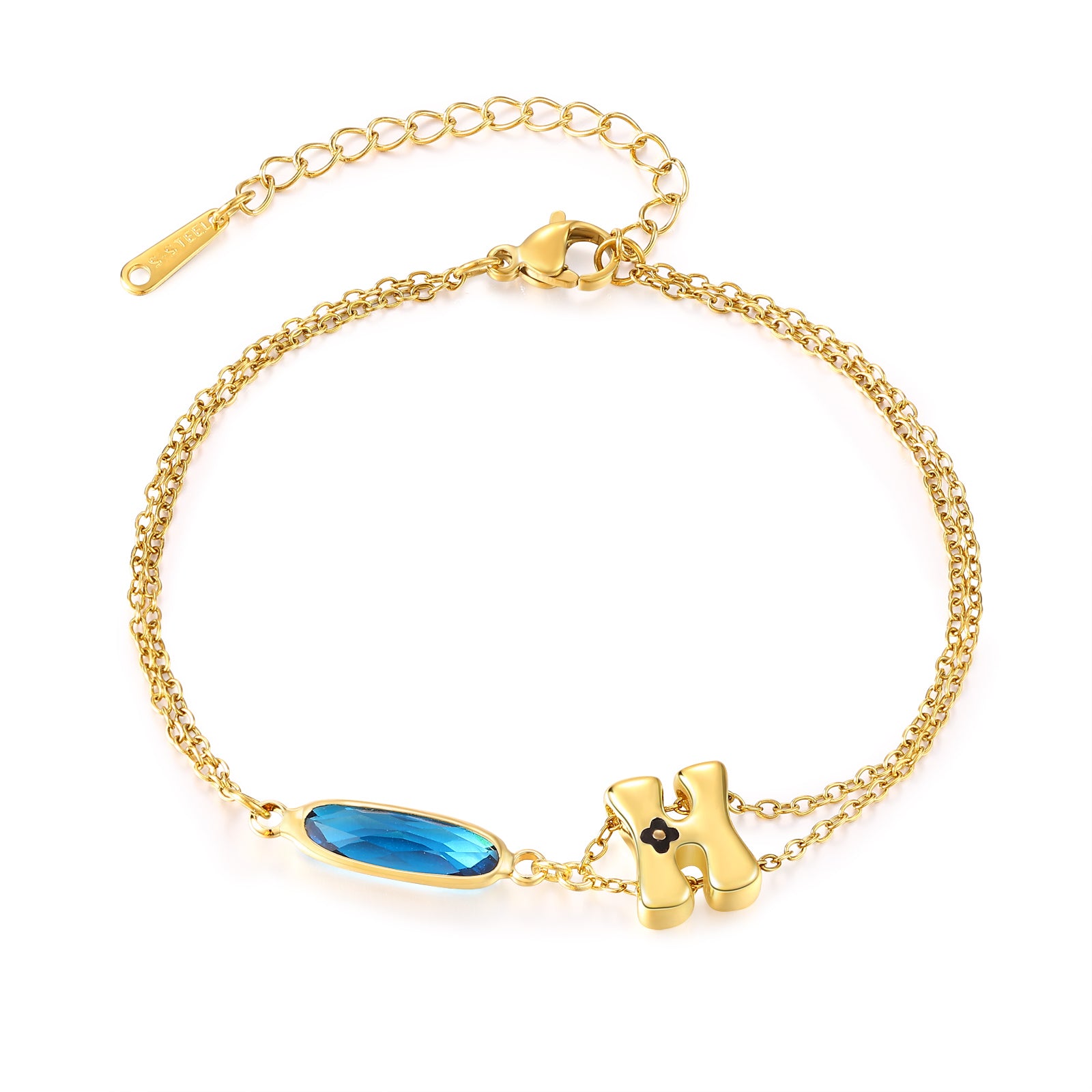 Gold Plated Birthstone and Name Bracelet