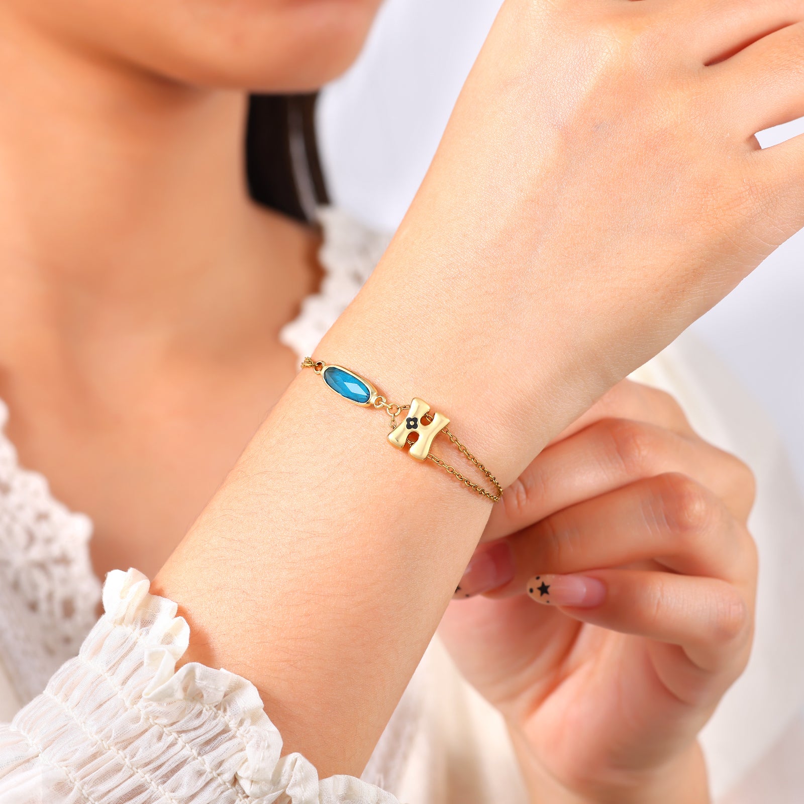 Gold Plated Birthstone and Name Bracelet