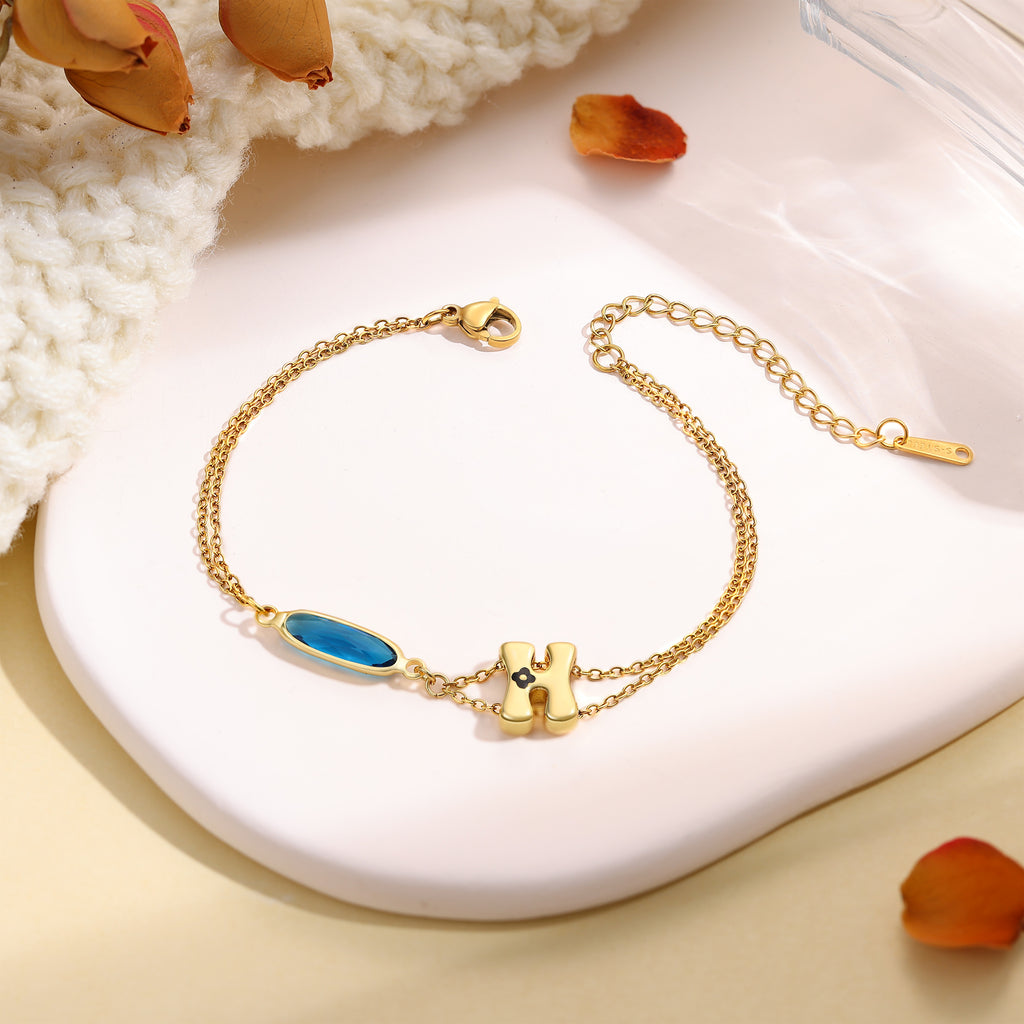 Gold Plated Birthstone and Name Bracelet