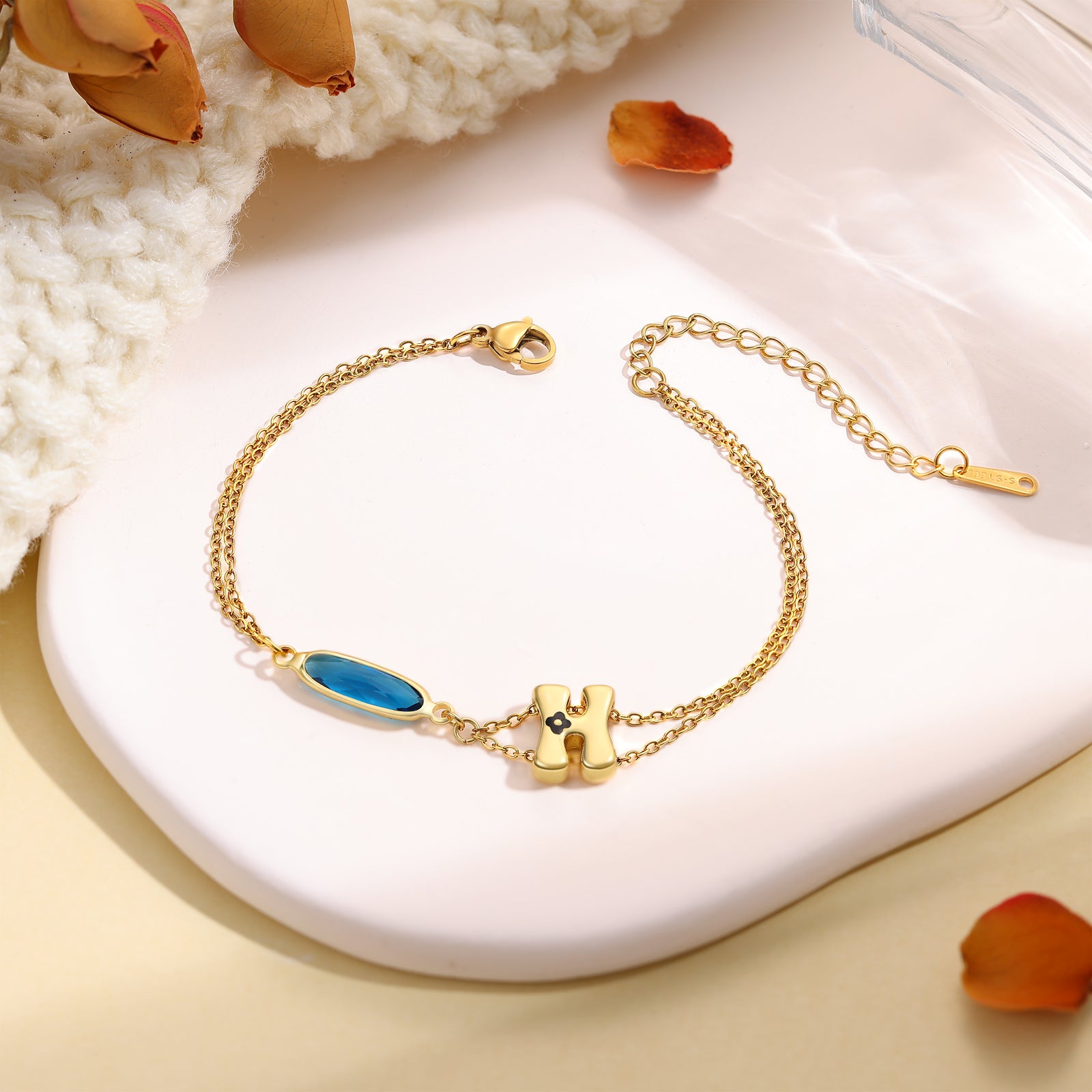 Gold Plated Birthstone and Name Bracelet
