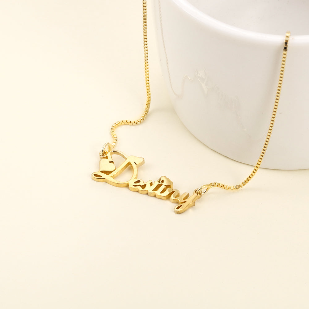 Personalized Name Necklace With 2 Hearts In Gold Plated Sterling Silver