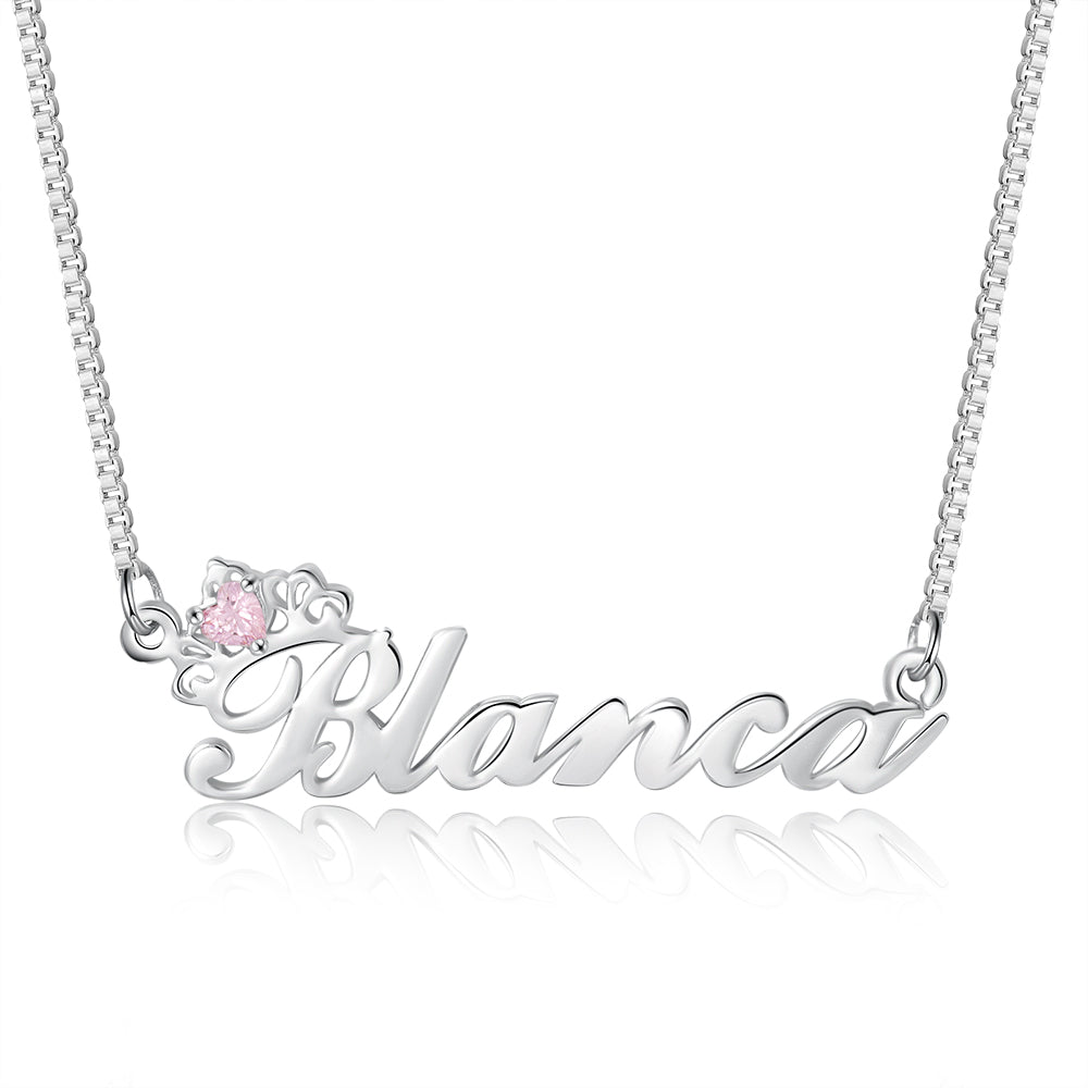 Birthstone Name Necklace In Gold Plated Sterling Silver