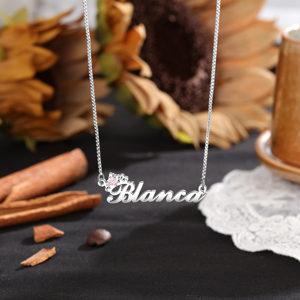 Birthstone Name Necklace In Gold Plated Sterling Silver