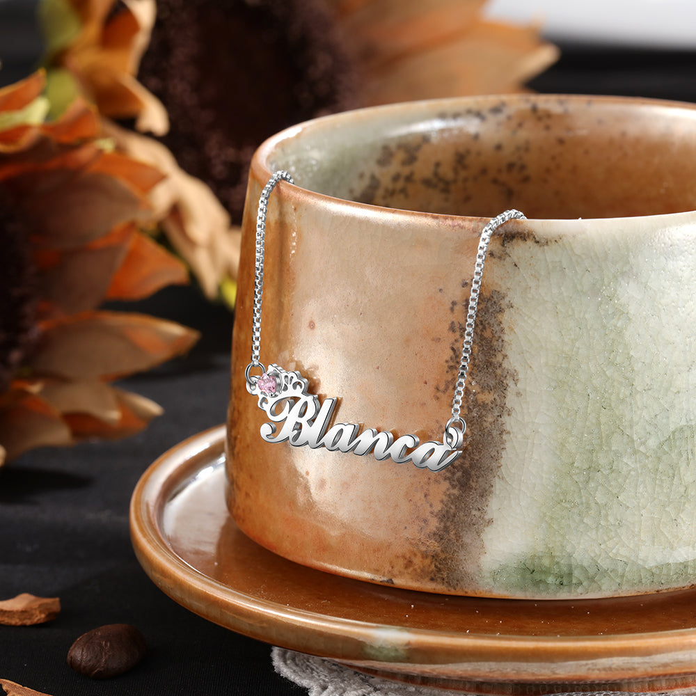 Birthstone Name Necklace In Gold Plated Sterling Silver