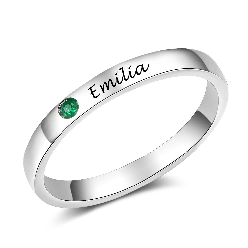 White Gold Plated Birthstone Name Ring